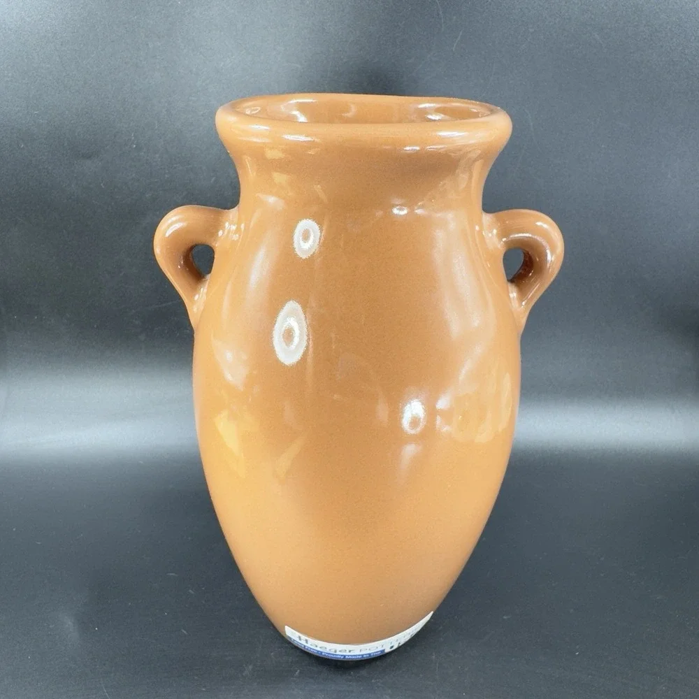 Haeger Pottery Brown Glaze Vase Vessel Jug With Small Handles Original Label USA